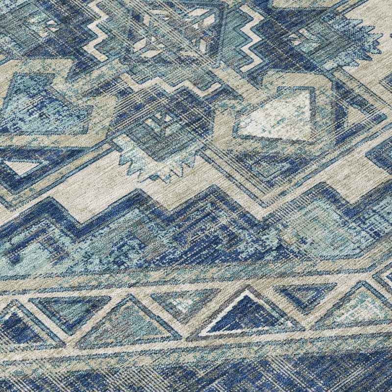 5' X 8' Navy Blue And Blue Southwestern Washable Indoor Outdoor Area Rug Homeroots Outdoor