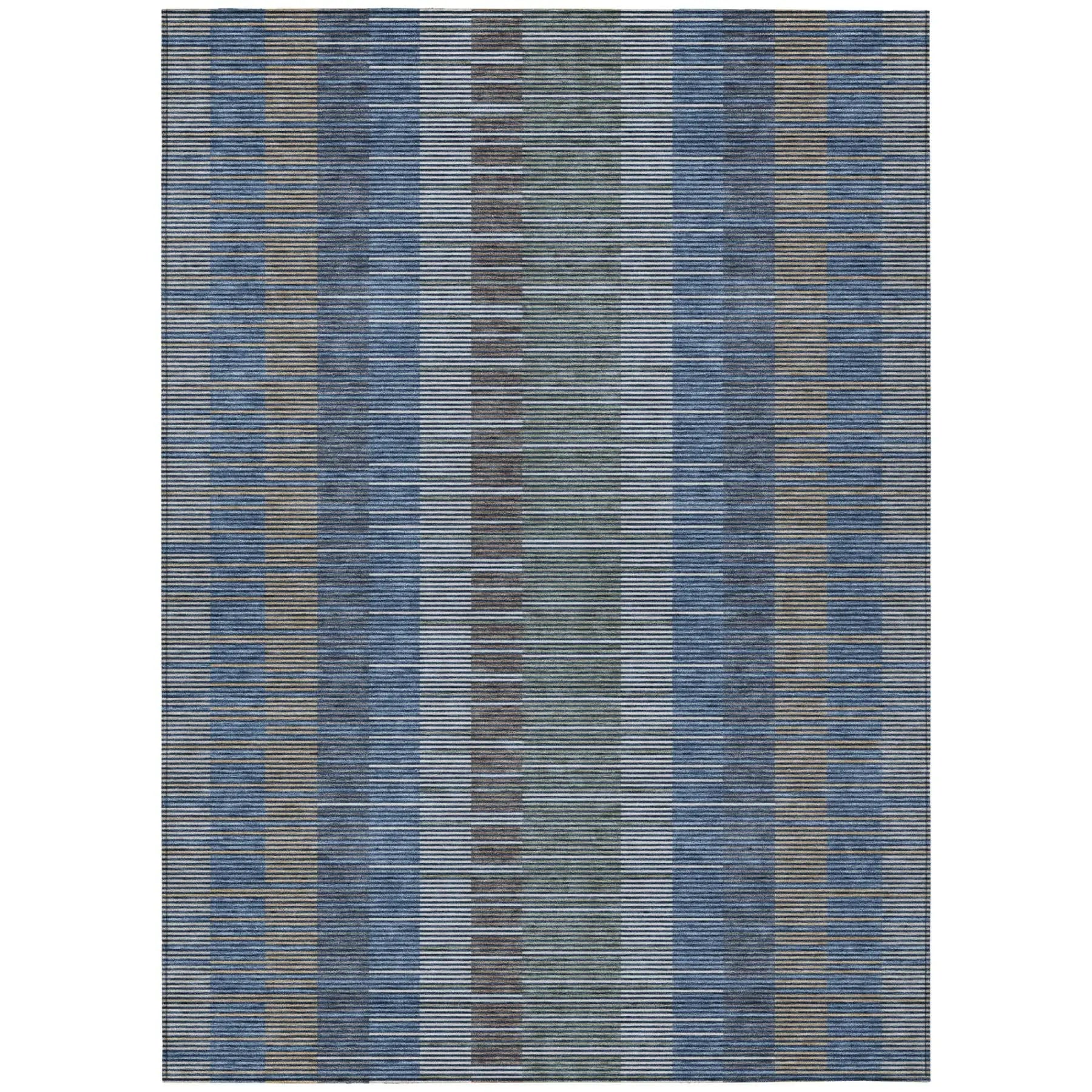 5' X 8' Navy Blue And Blue Striped Washable Indoor Outdoor Area Rug Homeroots Outdoor