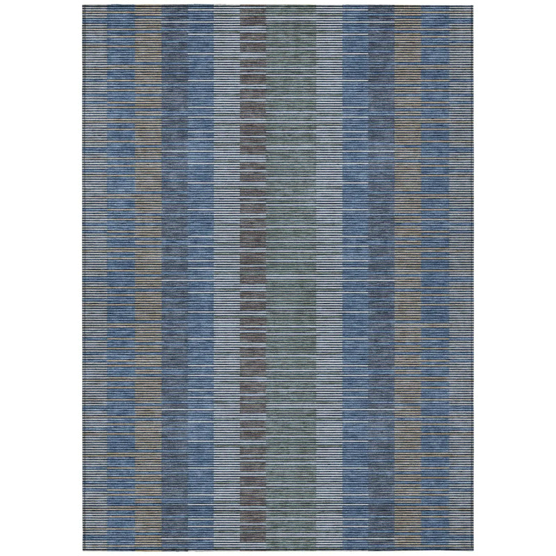 5' X 8' Navy Blue And Blue Striped Washable Indoor Outdoor Area Rug Homeroots Outdoor