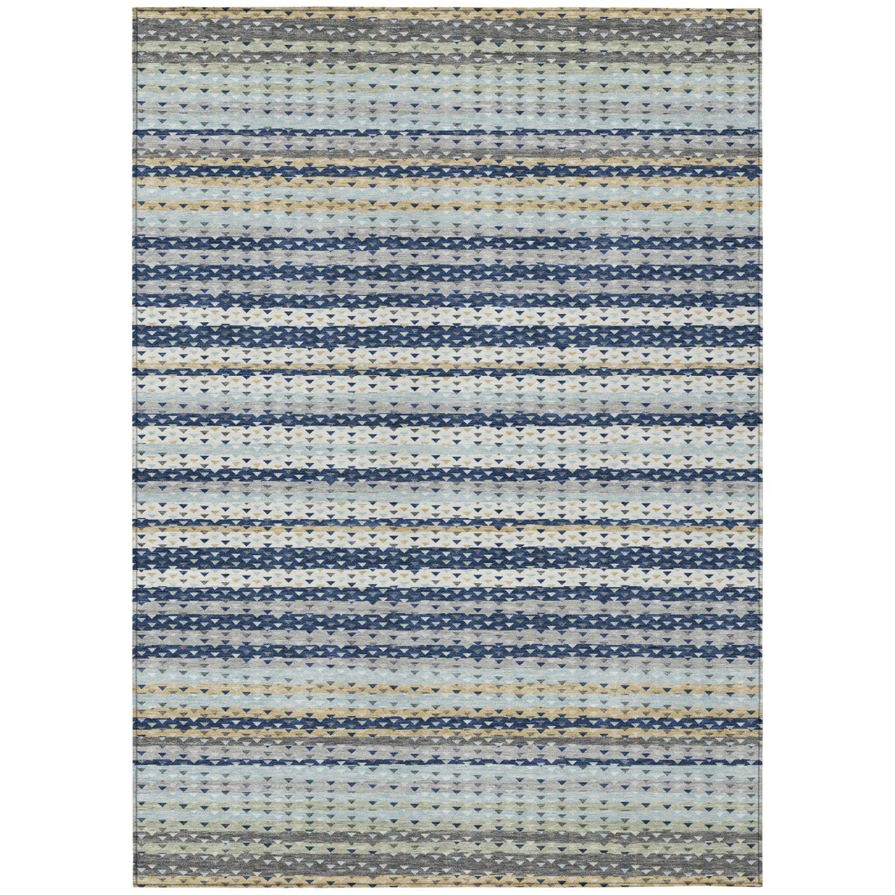5' X 8' Navy Blue And Blue Striped Washable Indoor Outdoor Area Rug Homeroots Outdoor