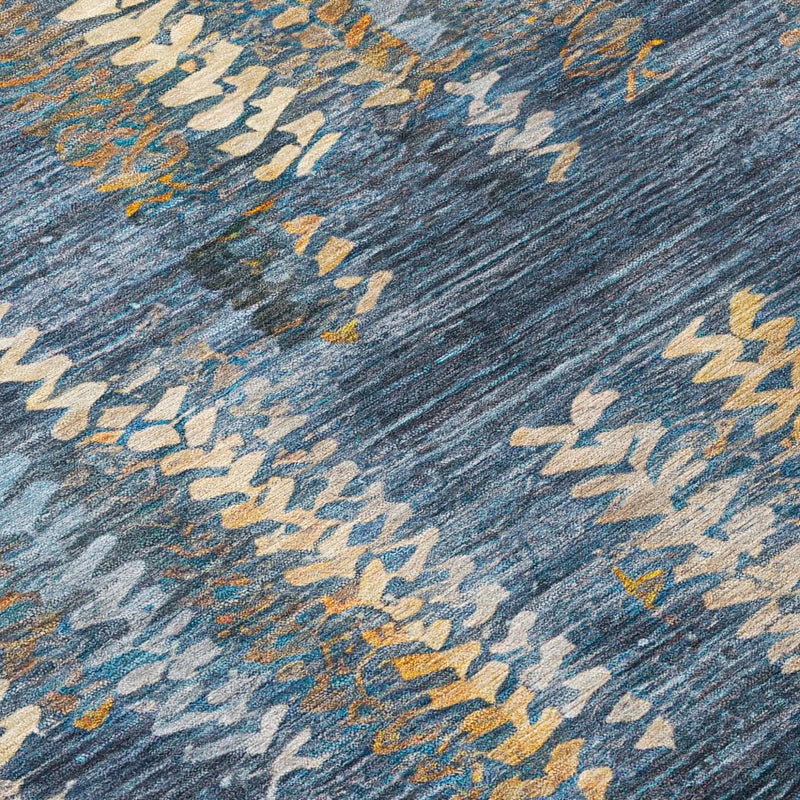 5' X 8' Navy Blue And Blue Striped Washable Indoor Outdoor Area Rug Homeroots Outdoor
