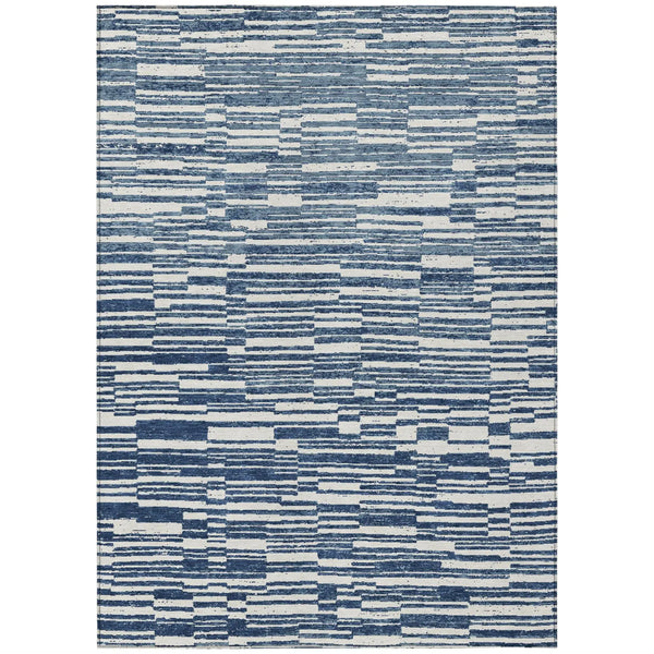 5' X 8' Navy Blue And Blue Striped Washable Indoor Outdoor Area Rug Homeroots Outdoor