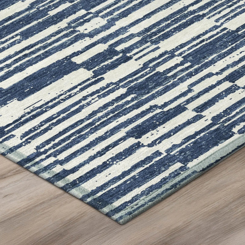 5' X 8' Navy Blue And Blue Striped Washable Indoor Outdoor Area Rug Homeroots Outdoor