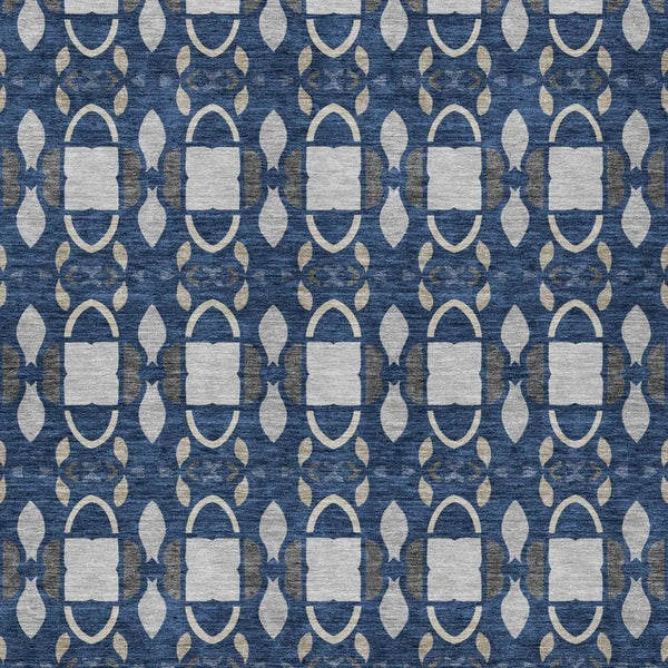 5' X 8' Navy Blue And Blue Striped Washable Indoor Outdoor Area Rug Homeroots Outdoor
