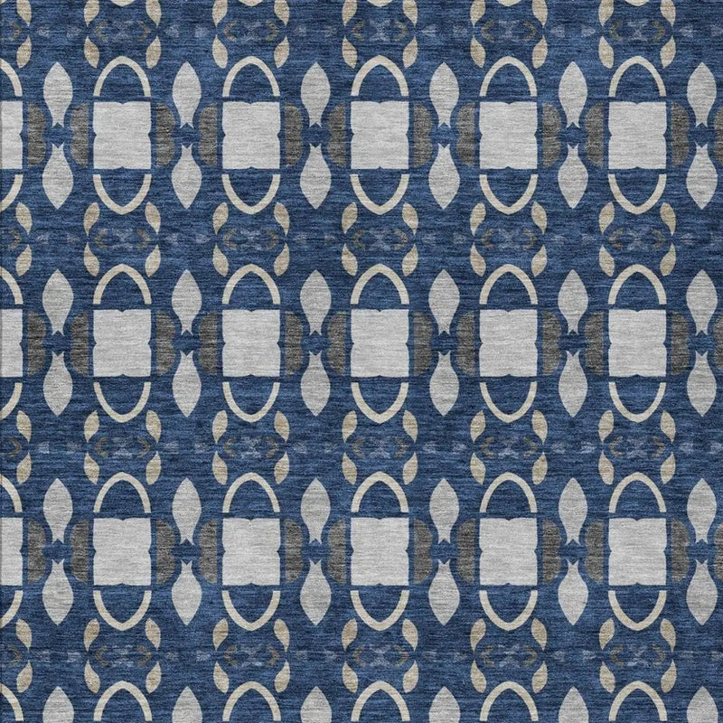 5' X 8' Navy Blue And Blue Striped Washable Indoor Outdoor Area Rug Homeroots Outdoor