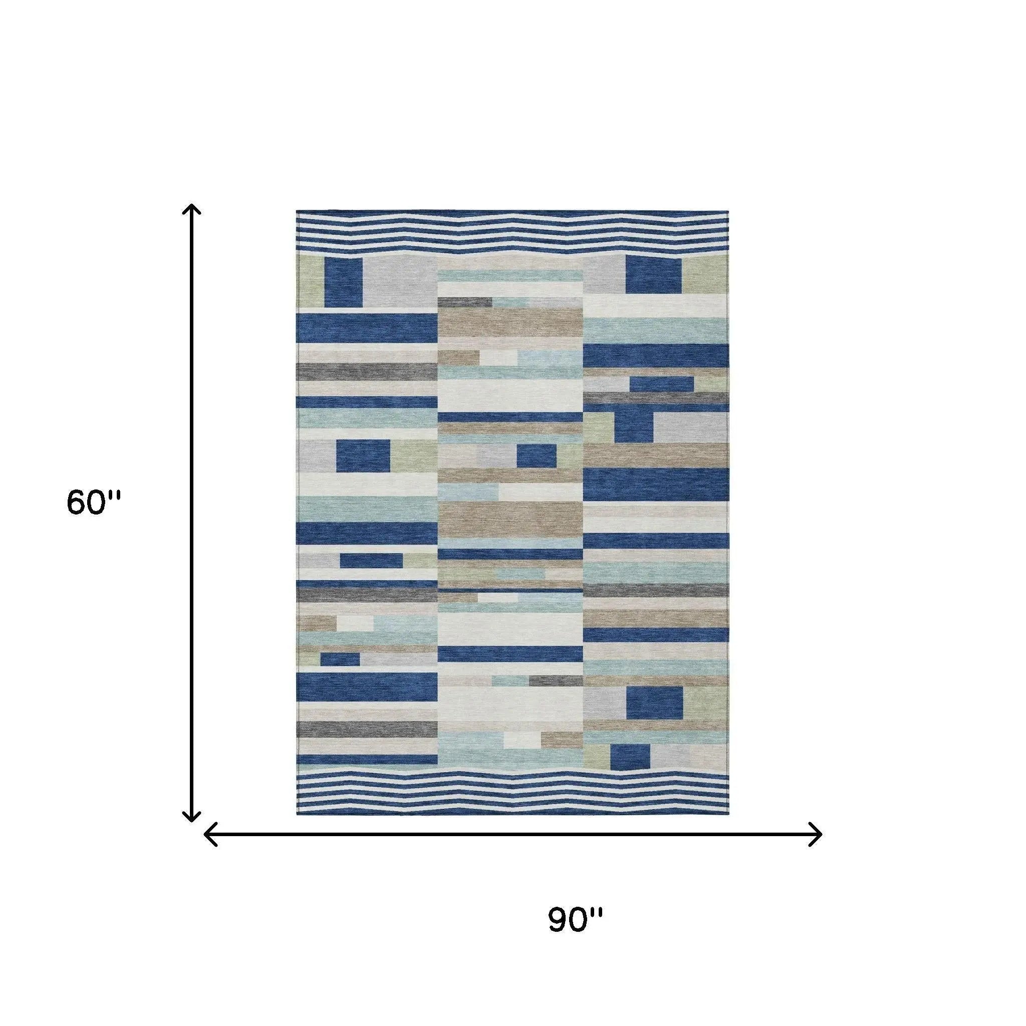 5' X 8' Navy Blue And Blue Striped Washable Indoor Outdoor Area Rug Homeroots Outdoor