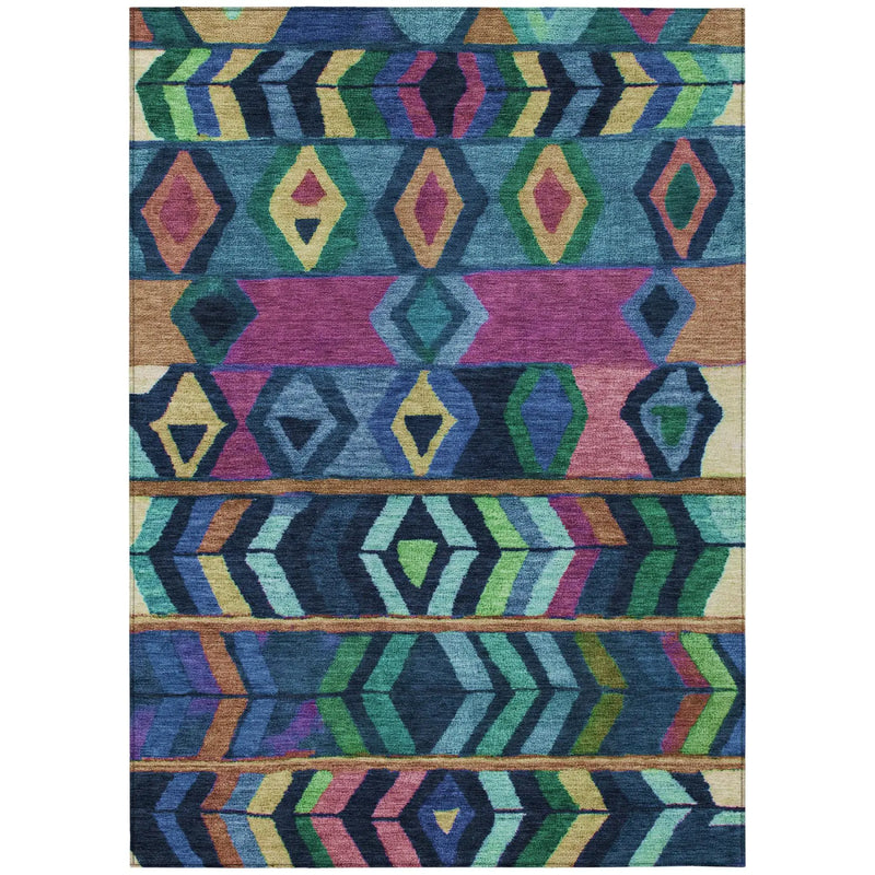 5' X 8' Navy Blue And Blue Tribal Washable Indoor Outdoor Area Rug Homeroots Outdoor