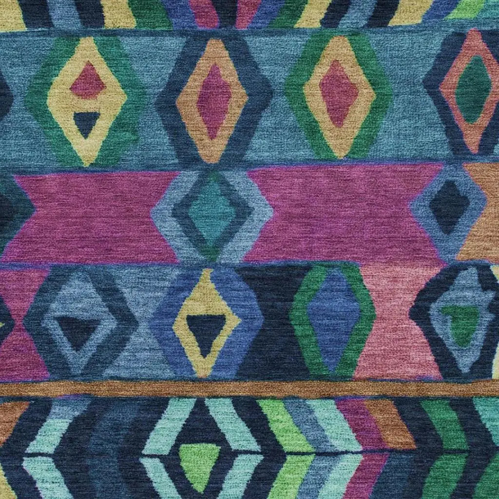 5' X 8' Navy Blue And Blue Tribal Washable Indoor Outdoor Area Rug Homeroots Outdoor