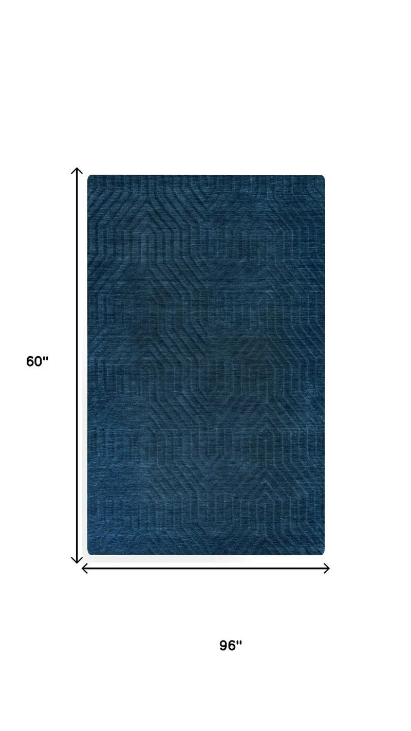 5' X 8' Navy Blue And Blue Wool Geometric Hand Tufted Area Rug Homeroots Home Decor