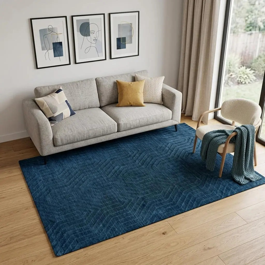 5' X 8' Navy Blue And Blue Wool Geometric Hand Tufted Area Rug Homeroots Home Decor