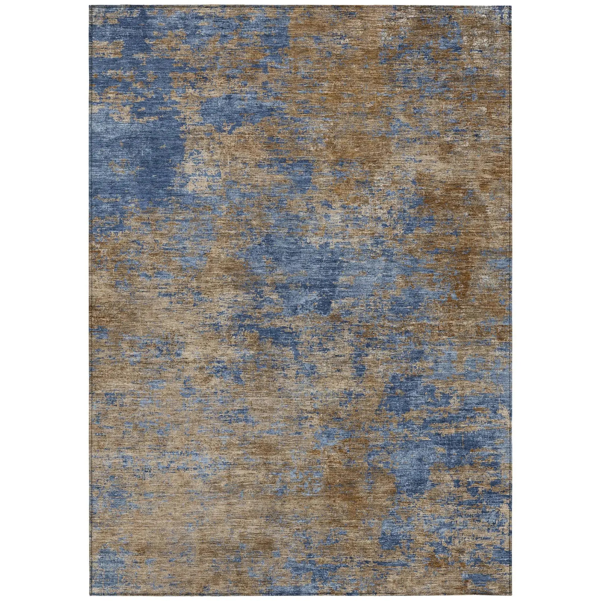 5' X 8' Navy Blue And Brown Abstract Washable Indoor Outdoor Area Rug Homeroots Outdoor