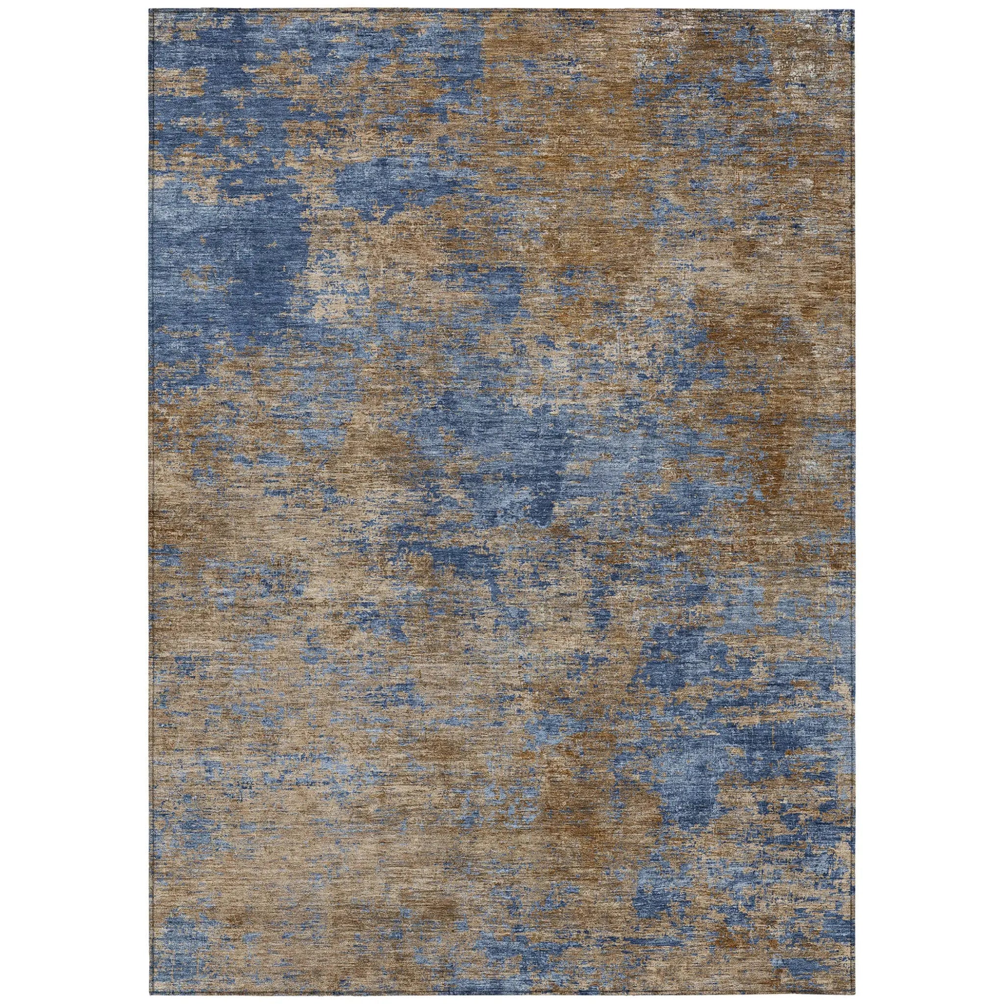 5' X 8' Navy Blue And Brown Abstract Washable Indoor Outdoor Area Rug Homeroots Outdoor