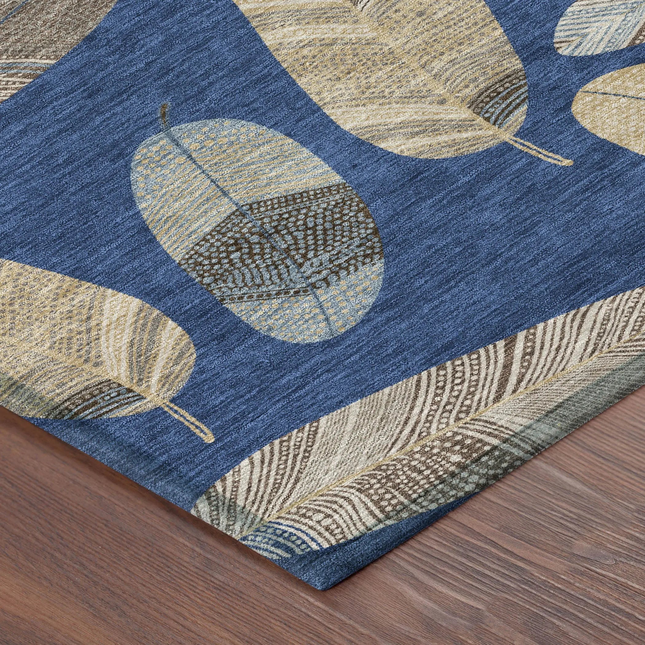 5' X 8' Navy Blue And Brown Botanical Leaves Washable Indoor Outdoor Area Rug Homeroots Outdoor