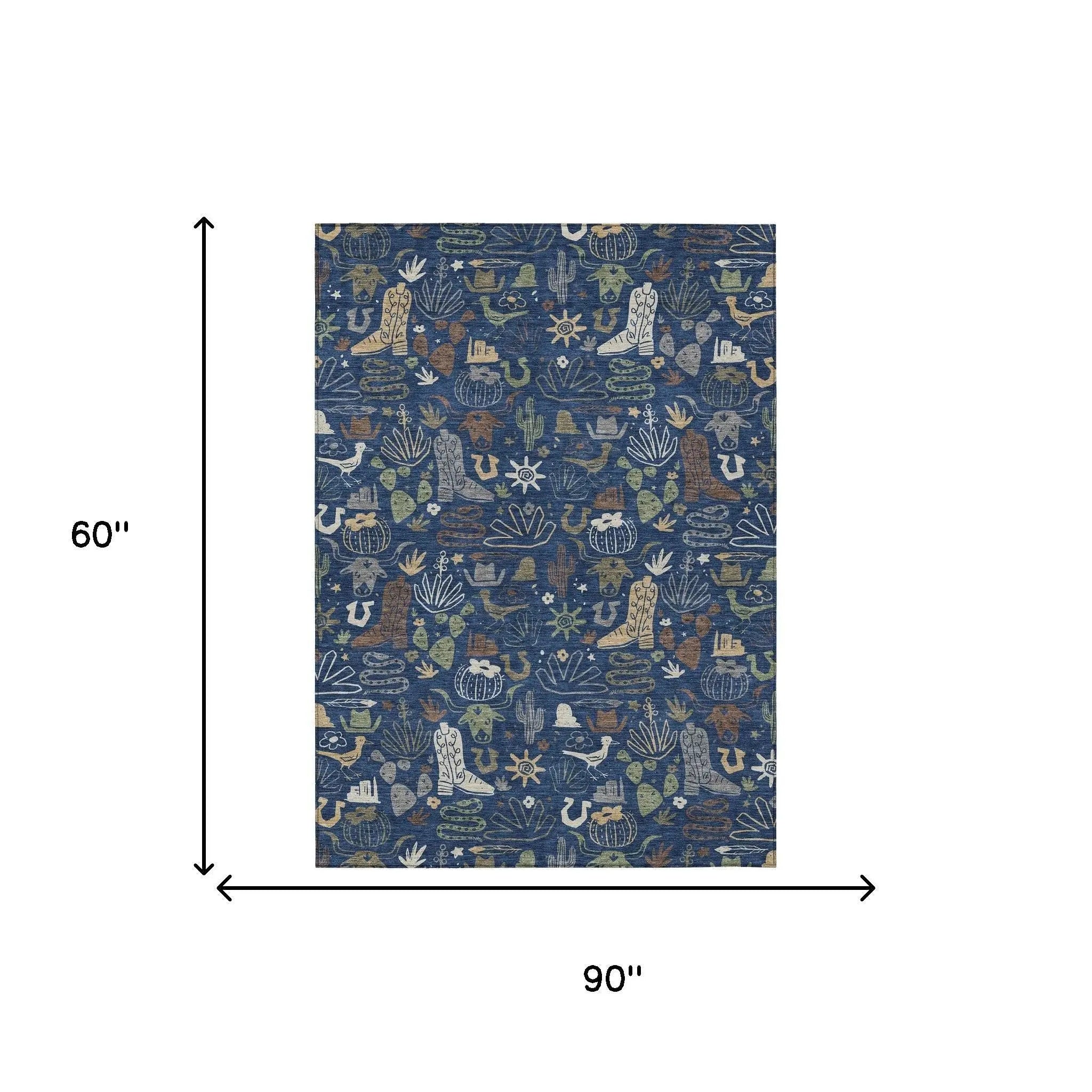 5' X 8' Navy Blue And Brown Cactus Washable Indoor Outdoor Area Rug Homeroots Outdoor