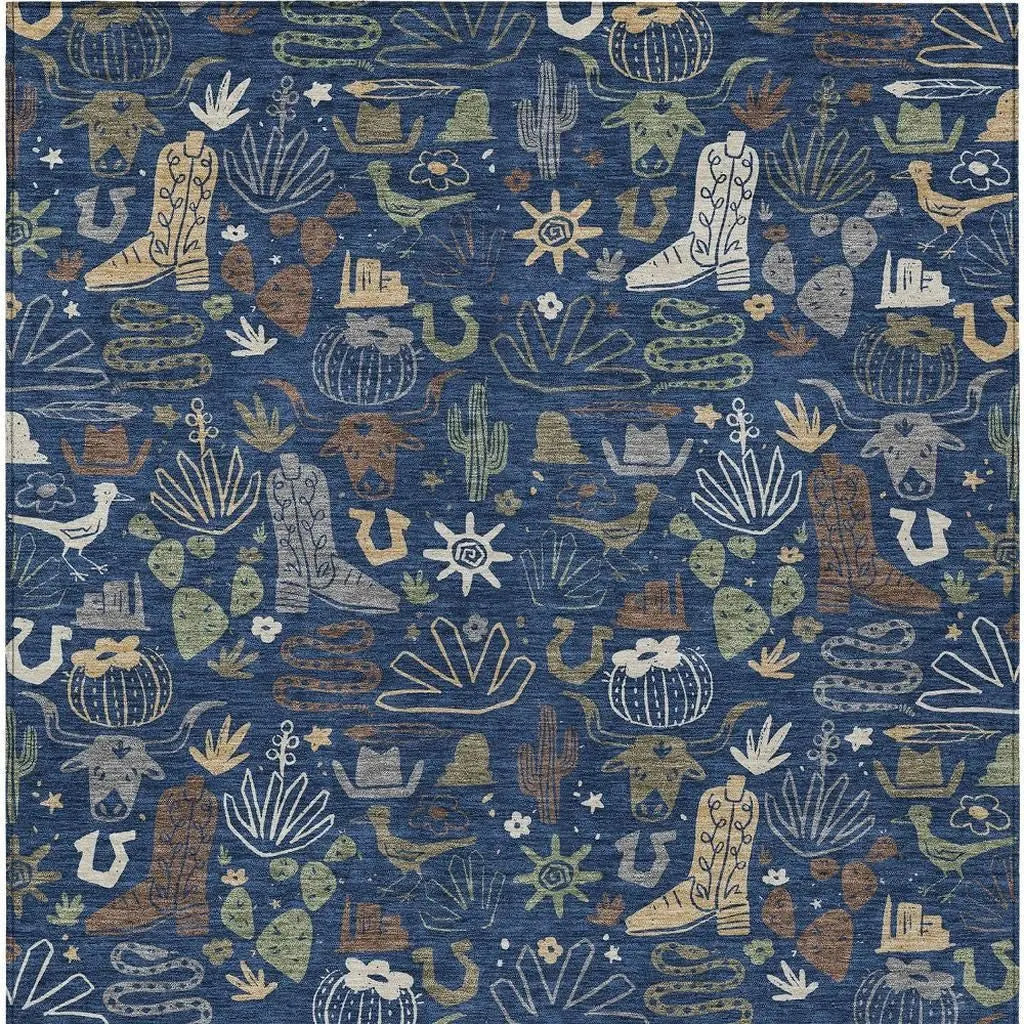 5' X 8' Navy Blue And Brown Cactus Washable Indoor Outdoor Area Rug Homeroots Outdoor