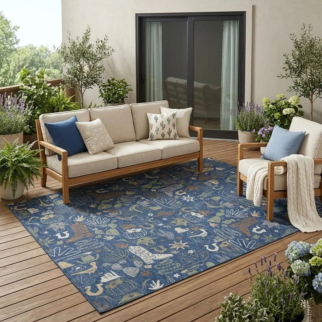 5' X 8' Navy Blue And Brown Cactus Washable Indoor Outdoor Area Rug Homeroots Outdoor