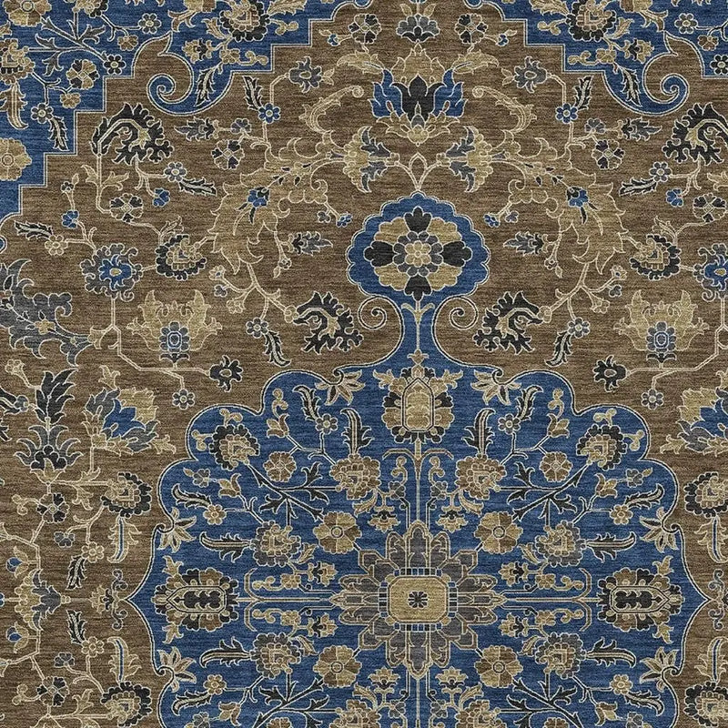 5' X 8' Navy Blue And Brown Floral Medallion Washable Indoor Outdoor Area Rug Homeroots Outdoor