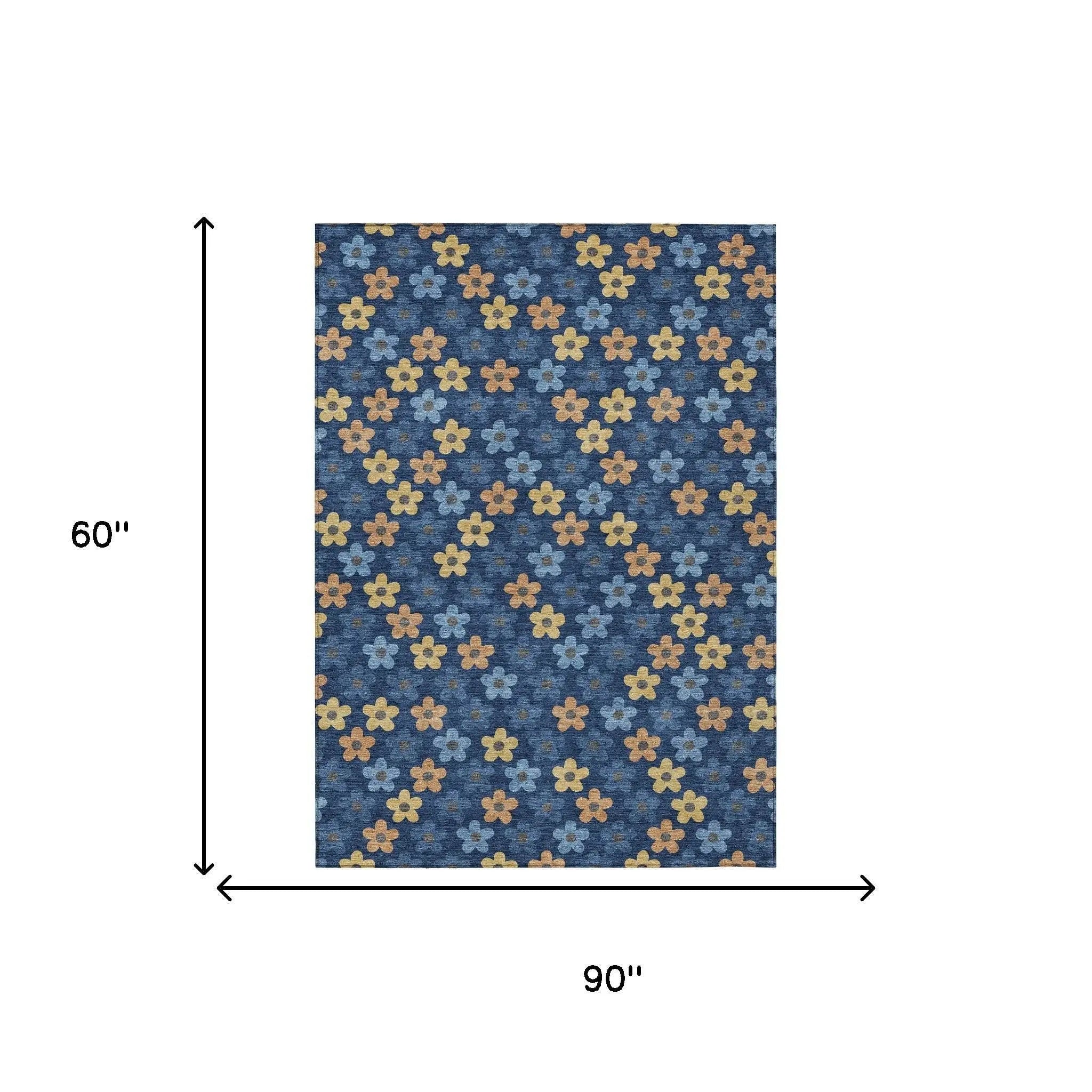 5' X 8' Navy Blue And Copper Floral Washable Indoor Outdoor Area Rug Homeroots Outdoor