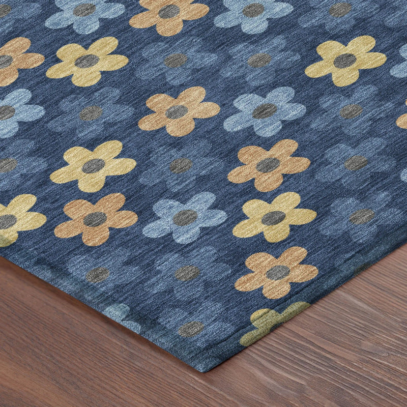 5' X 8' Navy Blue And Copper Floral Washable Indoor Outdoor Area Rug Homeroots Outdoor