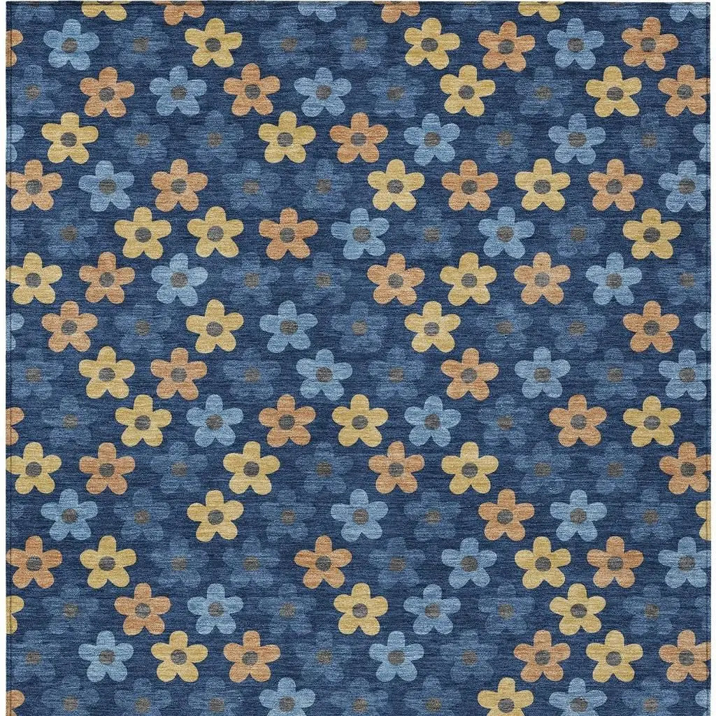 5' X 8' Navy Blue And Copper Floral Washable Indoor Outdoor Area Rug Homeroots Outdoor