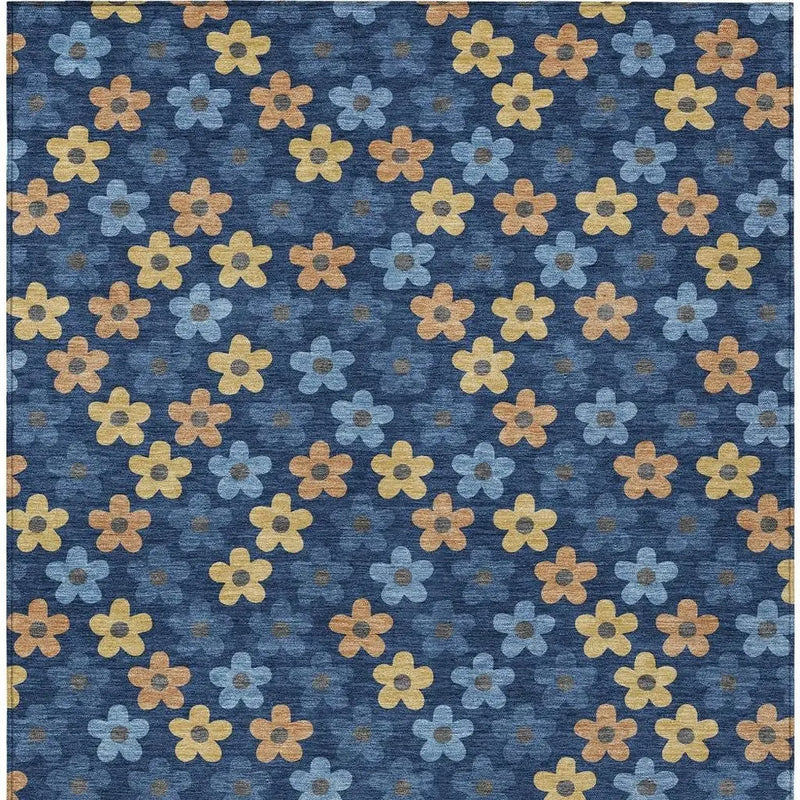 5' X 8' Navy Blue And Copper Floral Washable Indoor Outdoor Area Rug Homeroots Outdoor