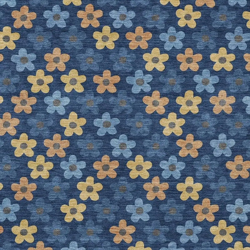 5' X 8' Navy Blue And Copper Floral Washable Indoor Outdoor Area Rug Homeroots Outdoor
