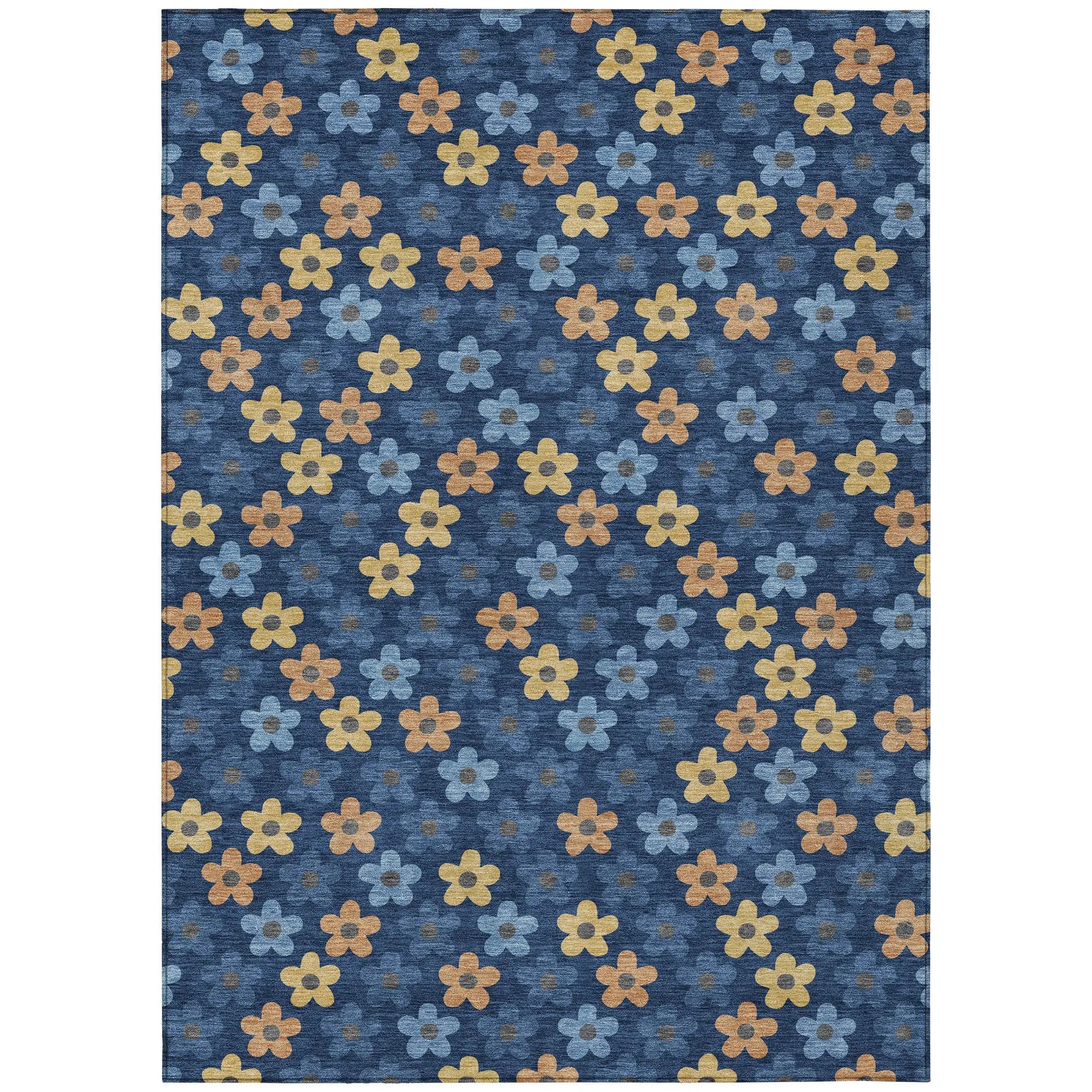 5' X 8' Navy Blue And Copper Floral Washable Indoor Outdoor Area Rug Homeroots Outdoor