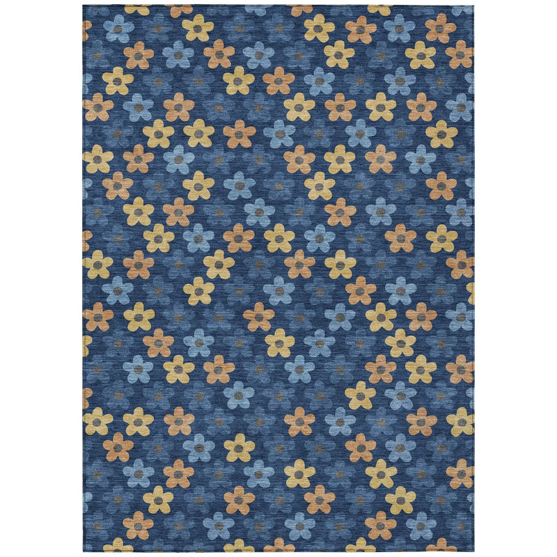 5' X 8' Navy Blue And Copper Floral Washable Indoor Outdoor Area Rug Homeroots Outdoor