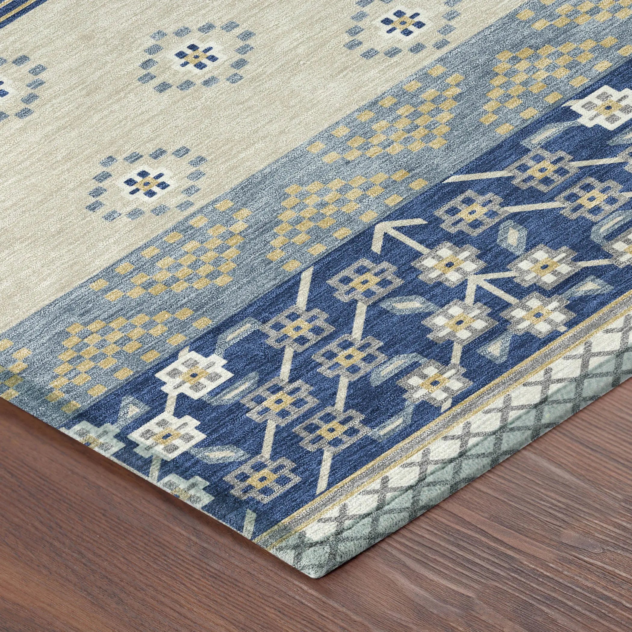 5' X 8' Navy Blue And Copper Striped Washable Indoor Outdoor Area Rug Homeroots Outdoor