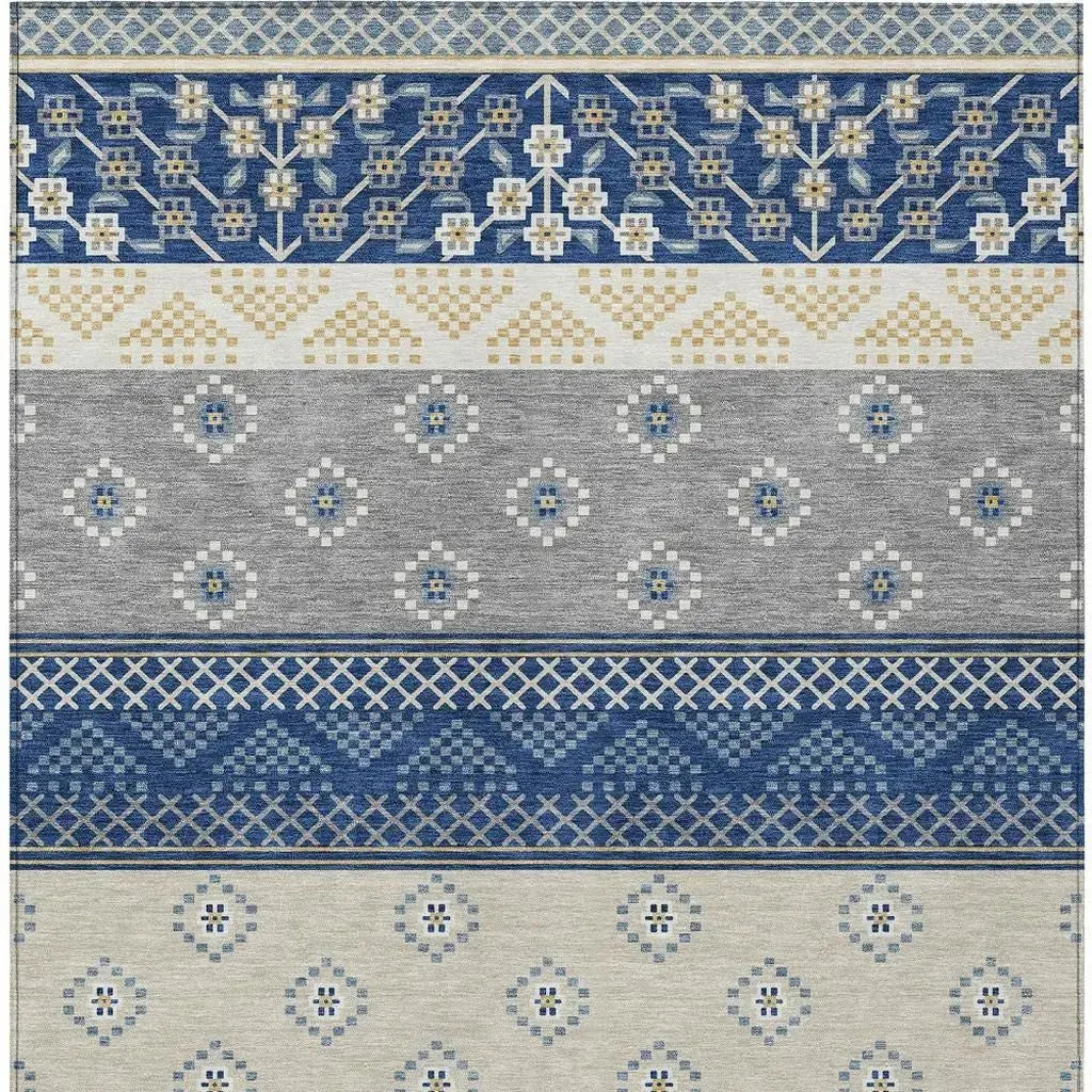 5' X 8' Navy Blue And Copper Striped Washable Indoor Outdoor Area Rug Homeroots Outdoor