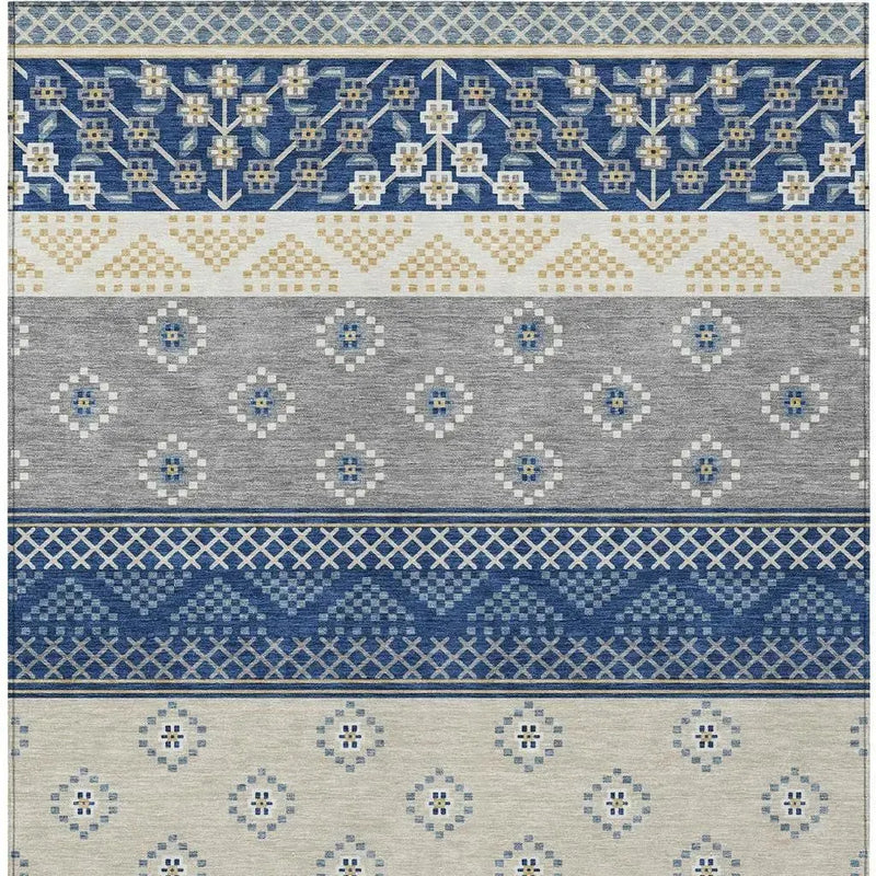 5' X 8' Navy Blue And Copper Striped Washable Indoor Outdoor Area Rug Homeroots Outdoor