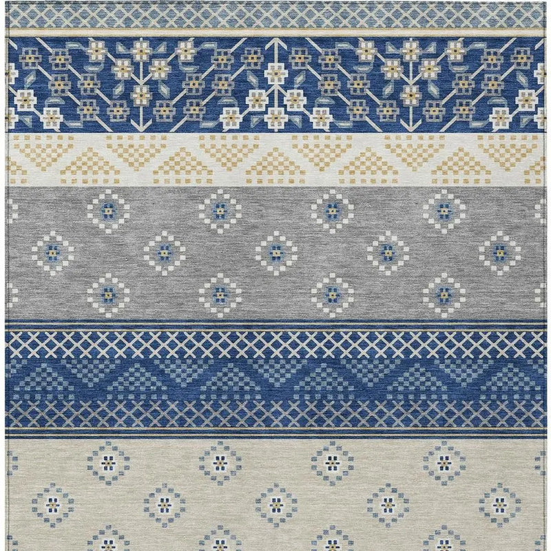 5' X 8' Navy Blue And Copper Striped Washable Indoor Outdoor Area Rug Homeroots Outdoor