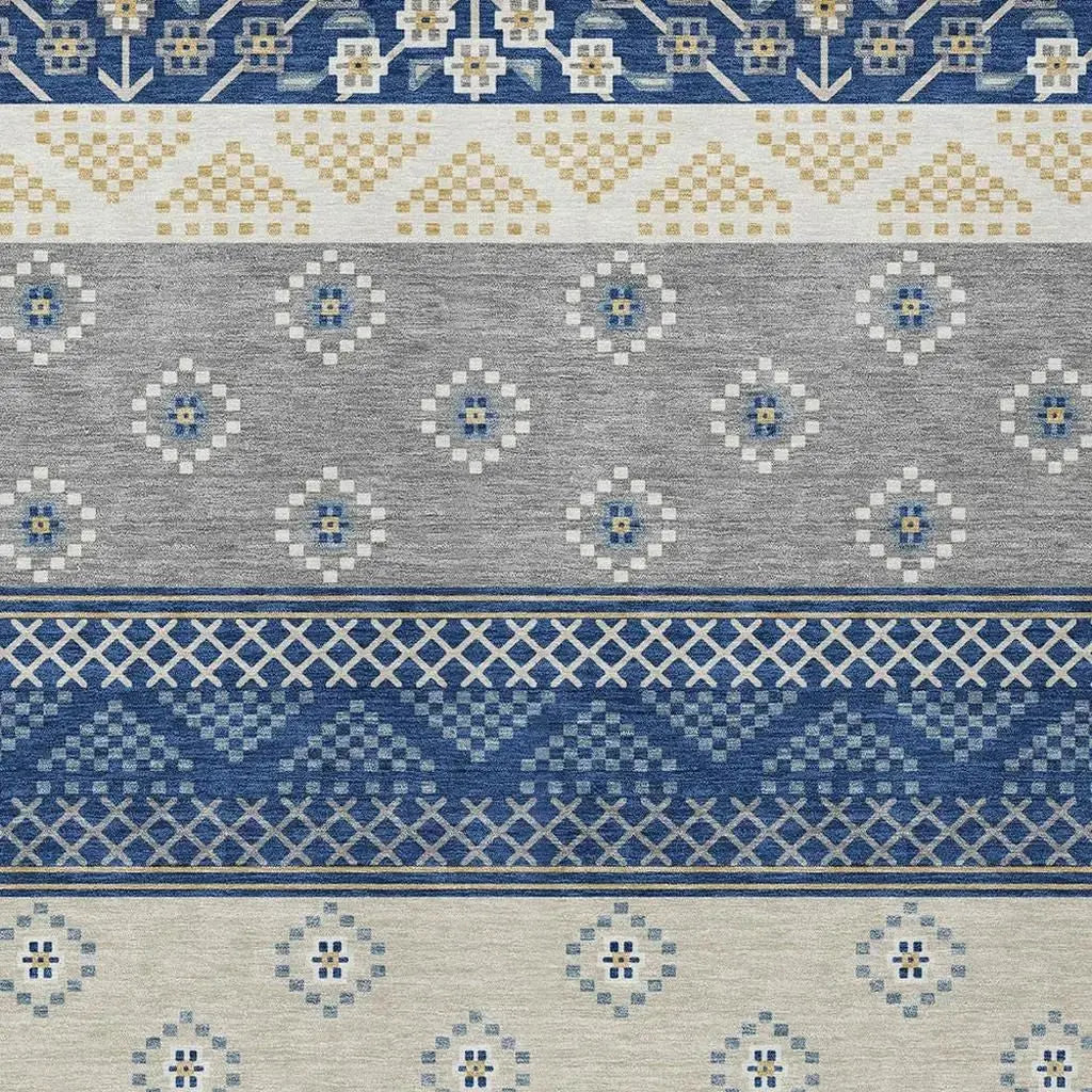 5' X 8' Navy Blue And Copper Striped Washable Indoor Outdoor Area Rug Homeroots Outdoor