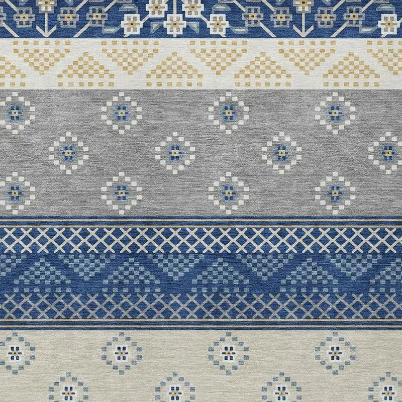 5' X 8' Navy Blue And Copper Striped Washable Indoor Outdoor Area Rug Homeroots Outdoor
