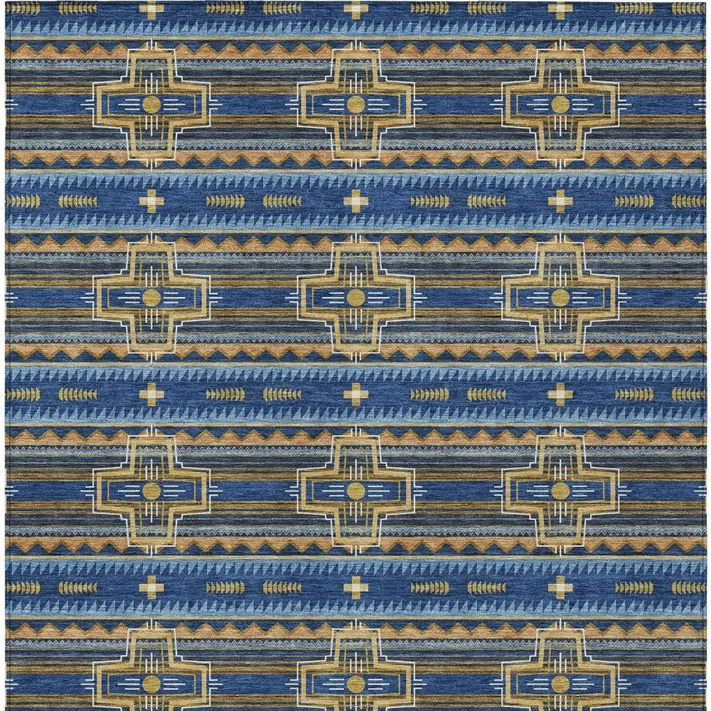5' X 8' Navy Blue And Coral Tribal Washable Indoor Outdoor Area Rug Homeroots Outdoor