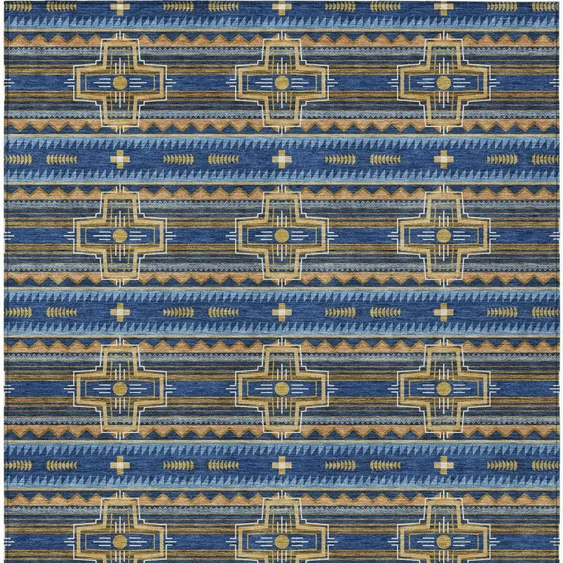 5' X 8' Navy Blue And Coral Tribal Washable Indoor Outdoor Area Rug Homeroots Outdoor