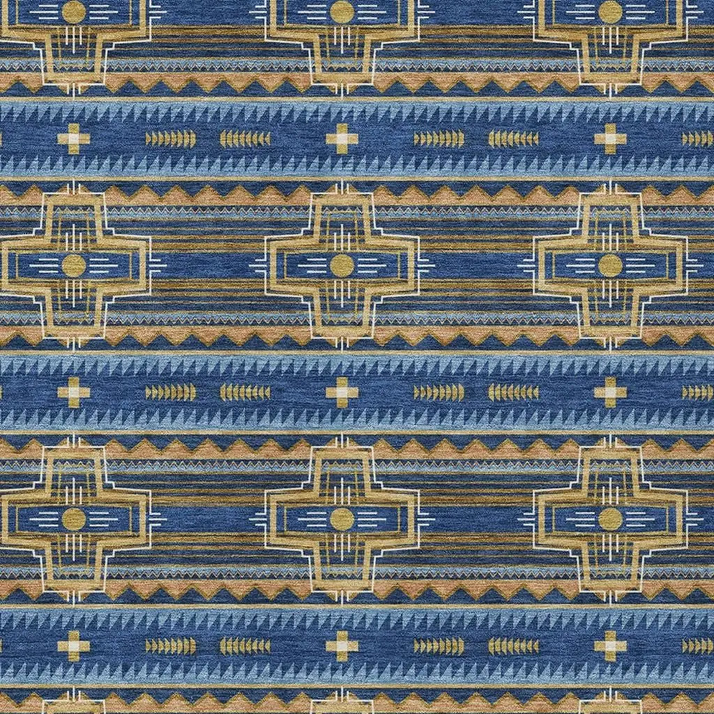 5' X 8' Navy Blue And Coral Tribal Washable Indoor Outdoor Area Rug Homeroots Outdoor
