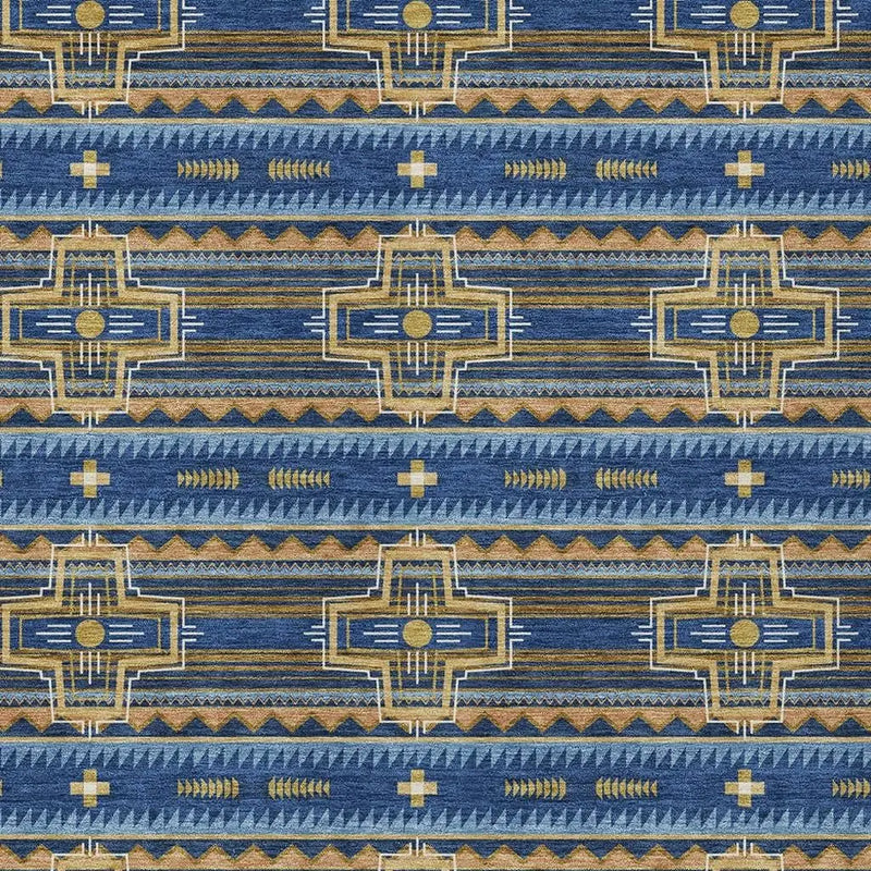 5' X 8' Navy Blue And Coral Tribal Washable Indoor Outdoor Area Rug Homeroots Outdoor