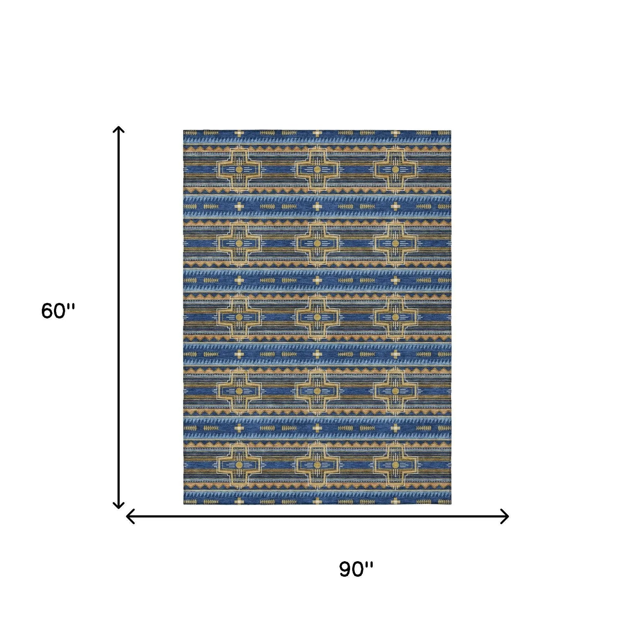 5' X 8' Navy Blue And Coral Tribal Washable Indoor Outdoor Area Rug Homeroots Outdoor