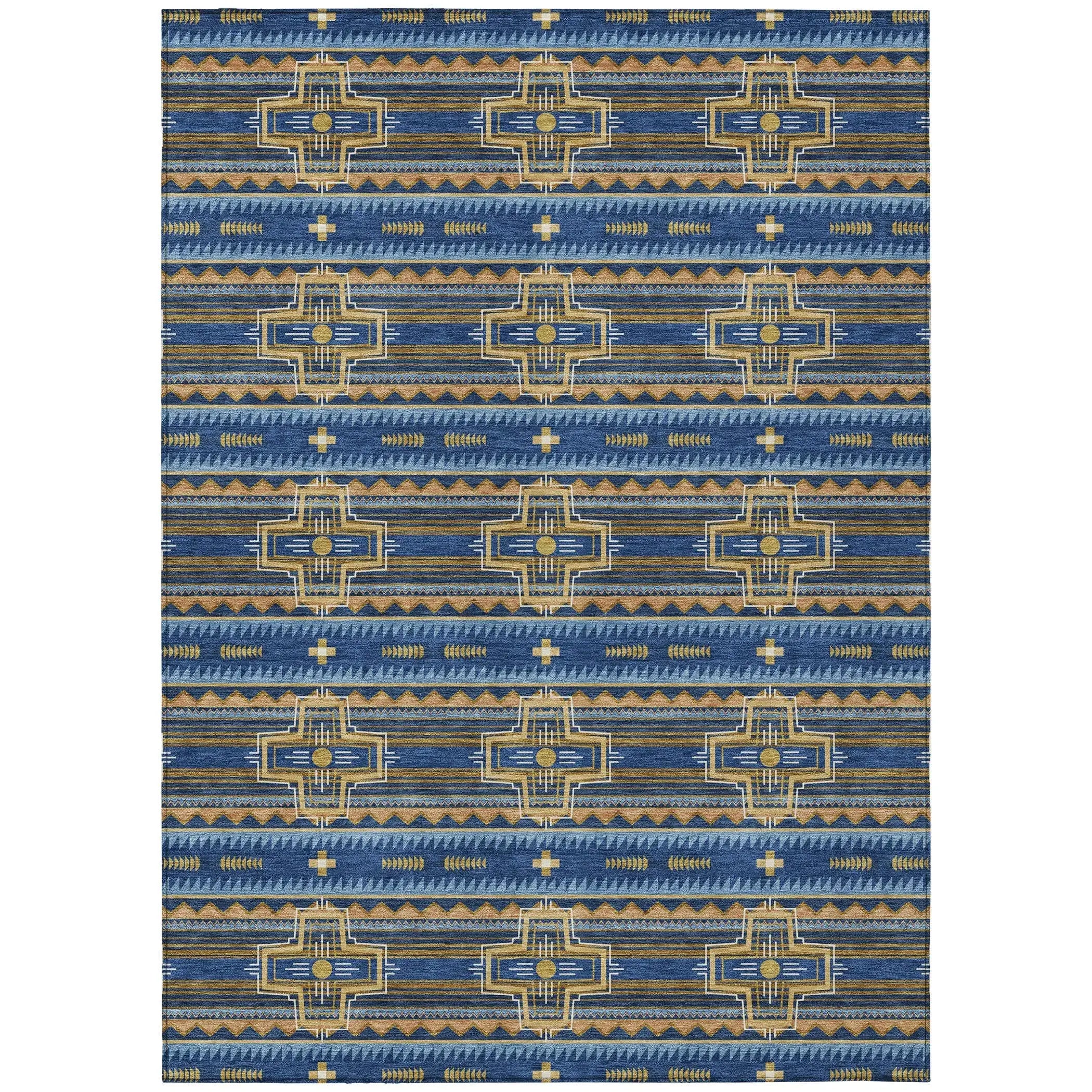 5' X 8' Navy Blue And Coral Tribal Washable Indoor Outdoor Area Rug Homeroots Outdoor