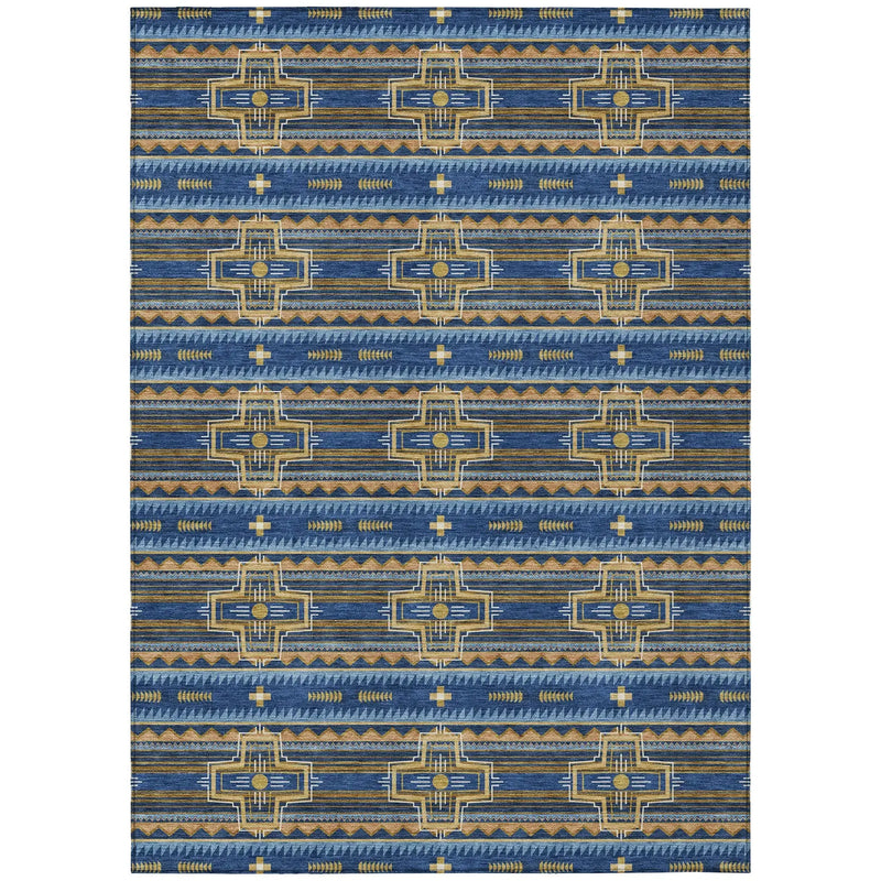 5' X 8' Navy Blue And Coral Tribal Washable Indoor Outdoor Area Rug Homeroots Outdoor