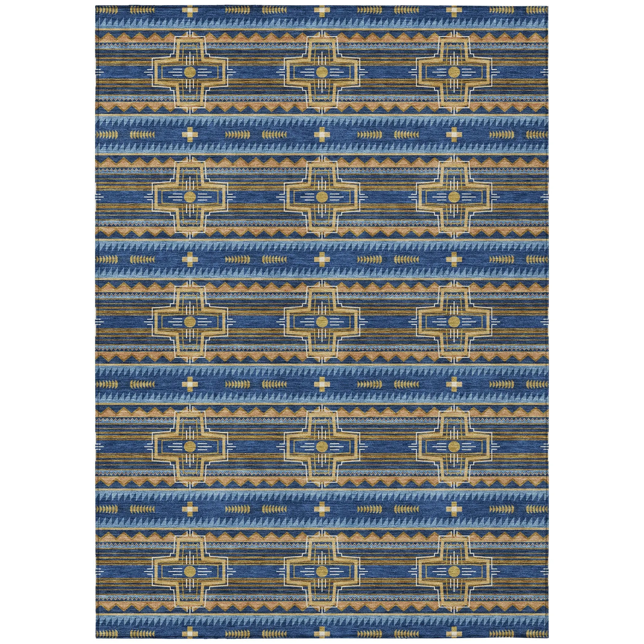 5' X 8' Navy Blue And Coral Tribal Washable Indoor Outdoor Area Rug Homeroots Outdoor