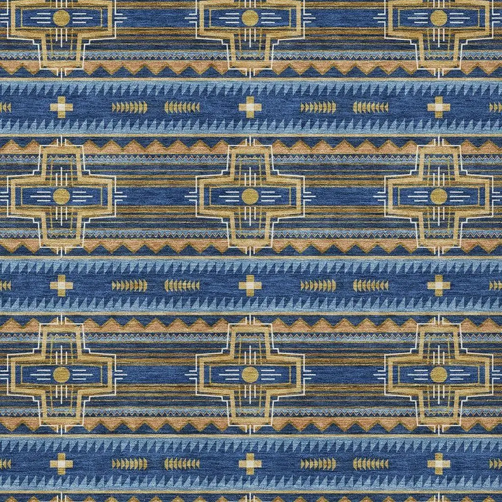 5' X 8' Navy Blue And Coral Tribal Washable Indoor Outdoor Area Rug Homeroots Outdoor