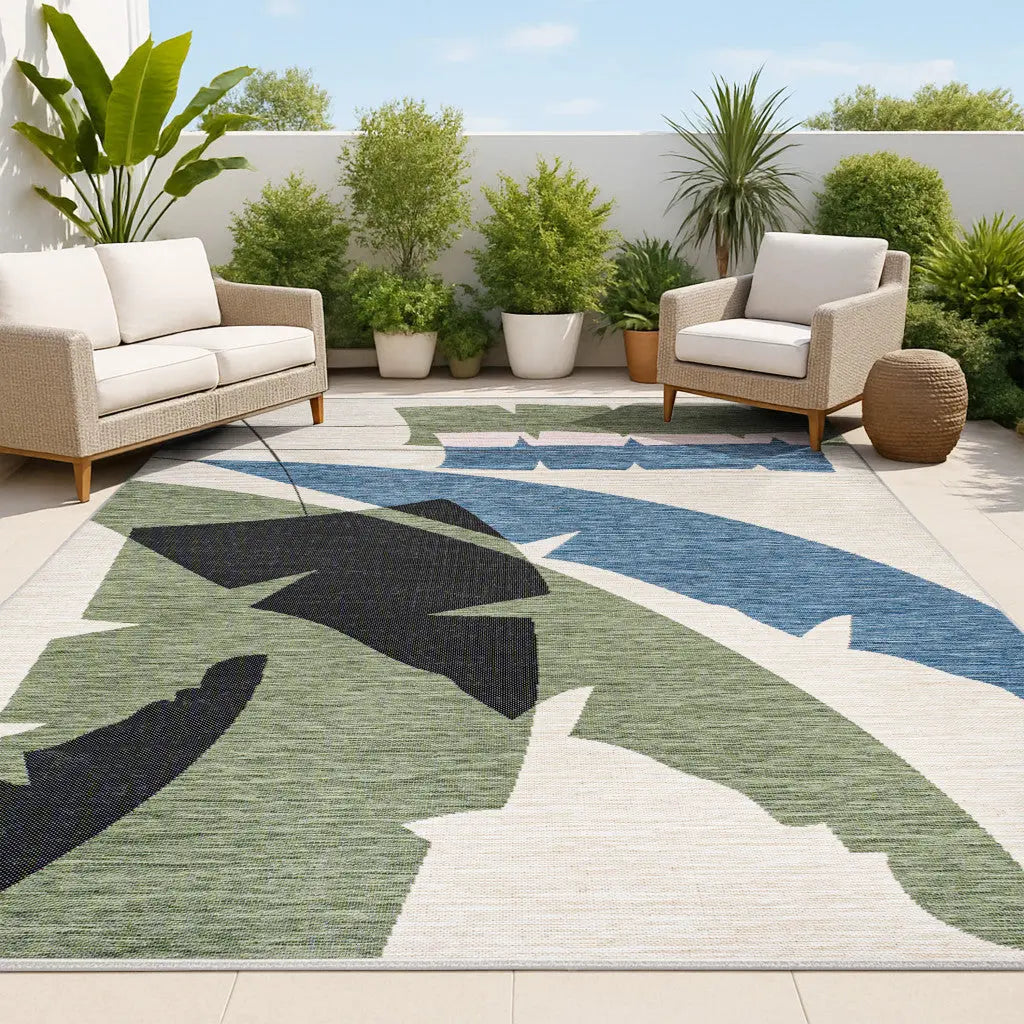 5' X 8' Navy Blue And Cream Abstract Indoor Outdoor Area Rug Homeroots Outdoor