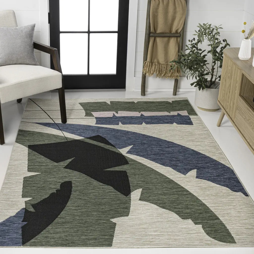 5' X 8' Navy Blue And Cream Abstract Indoor Outdoor Area Rug Homeroots Outdoor
