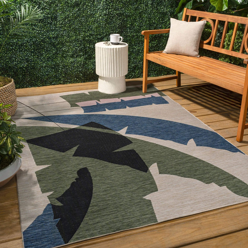5' X 8' Navy Blue And Cream Abstract Indoor Outdoor Area Rug Homeroots Outdoor