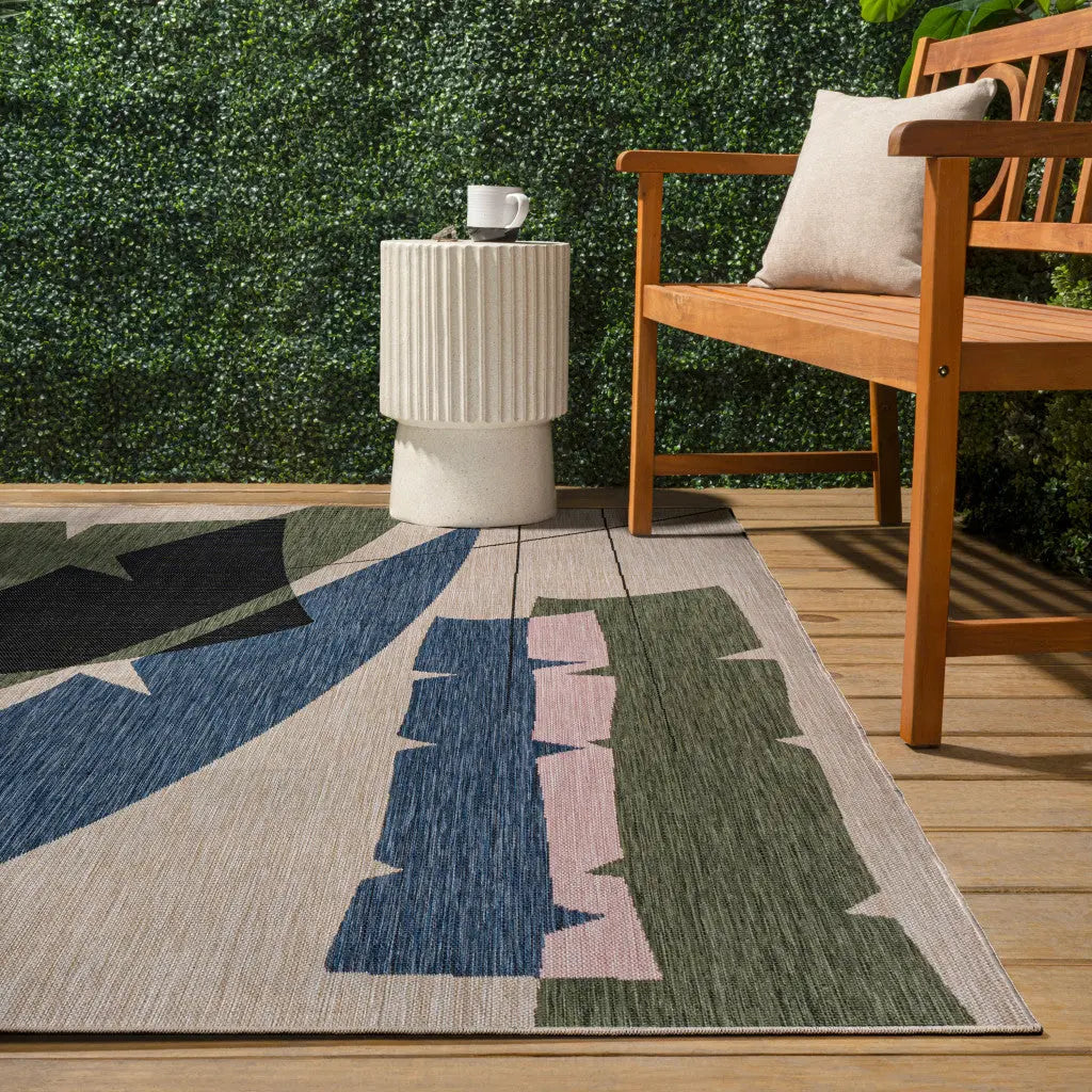 5' X 8' Navy Blue And Cream Abstract Indoor Outdoor Area Rug Homeroots Outdoor
