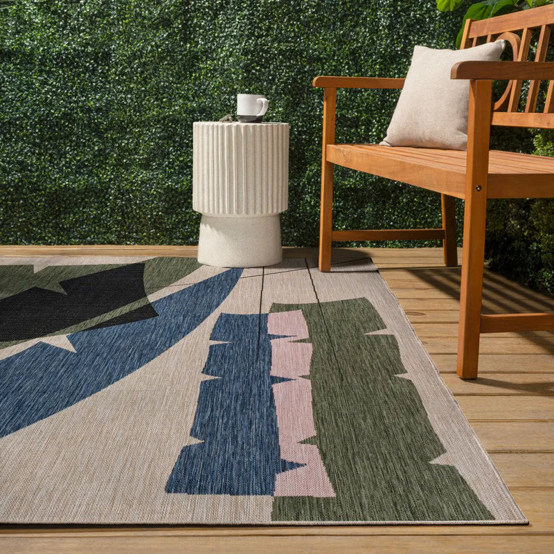 5' X 8' Navy Blue And Cream Abstract Indoor Outdoor Area Rug Homeroots Outdoor