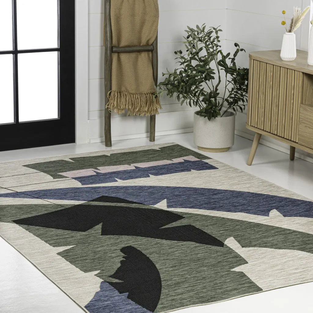 5' X 8' Navy Blue And Cream Abstract Indoor Outdoor Area Rug Homeroots Outdoor