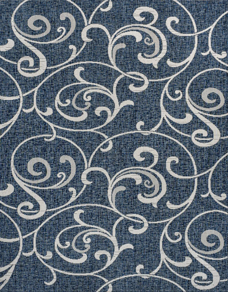 5' X 8' Navy Blue And Cream Floral Indoor Outdoor Area Rug Homeroots Outdoor